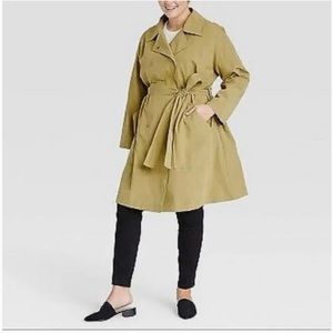 NEW Ava & Viv Olive Green Belted Rain Coat Size 2X